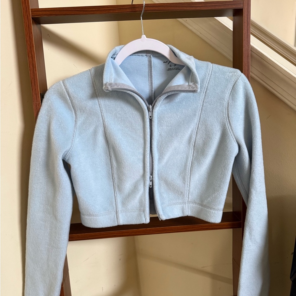 Urban Outfitters Light Blue Cropped Fleece Jacket